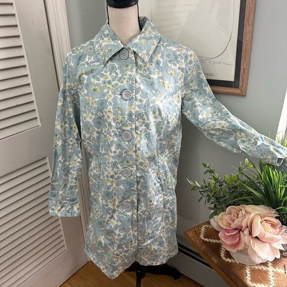 EDDIE BAUER Womens Trenchcoat 100% Cotton Floral Outdoor Feminine Spring | LARGE - Picture 1 of 13